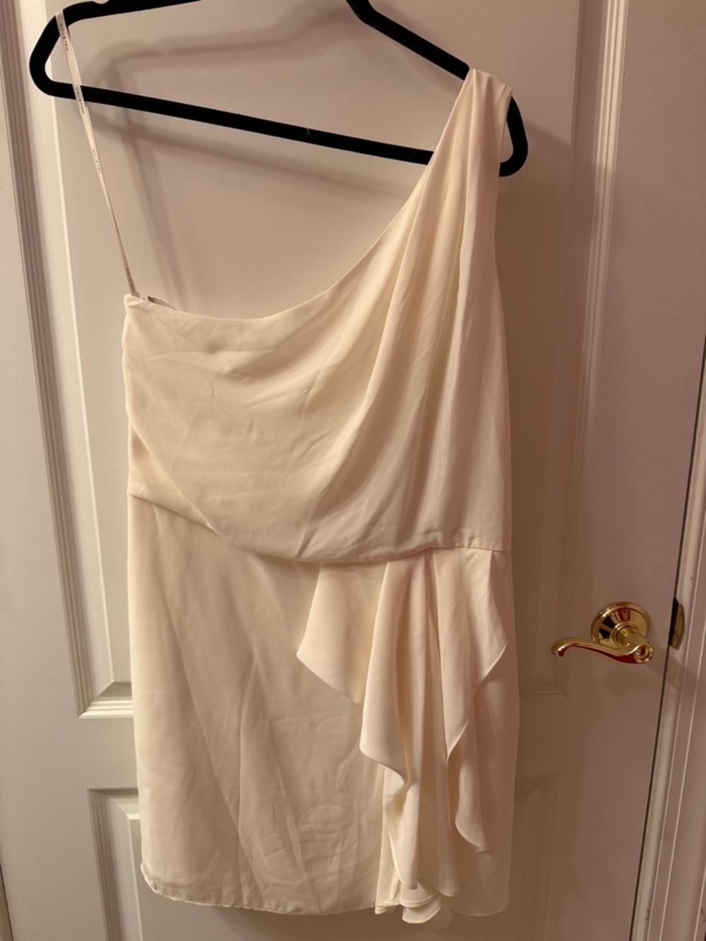 Halston One-Shoulder Cream Draped Cocktail Dress